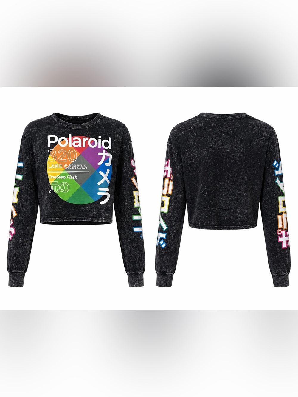 📸 Polaroid Cropped Long Sleeve Graphic Tee – Y2K / Streetwear Vibes